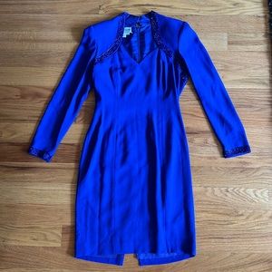 Vintage 80s / 90s Morton Myles beaded Cocktail dress size 8 Electric Blue